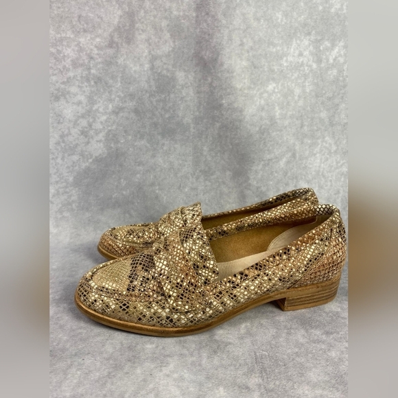 Anthropologie Seychelles Weekenders Tan Tiger Eye Reptile Leather Loafers Sz 8.5 - Picture 2 of 12